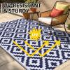 imageSmiry Waterproof Outdoor Rug 5x8 ft Reversible Plastic Straw Patio Camping Rugs Outdoor Indoor RV Mat Carpet for Patio Outside Entry Backyard Deck Bench Picnic Camper White ampamp GreyWhite and Navy