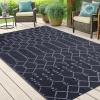 imageSmiry Waterproof Outdoor Rug 5x8 ft Reversible Plastic Straw Patio Camping Rugs Outdoor Indoor RV Mat Carpet for Patio Outside Entry Backyard Deck Bench Picnic Camper White ampamp GreyDark Grey