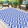 imageSmiry Waterproof Outdoor Rug 5x8 ft Reversible Plastic Straw Patio Camping Rugs Outdoor Indoor RV Mat Carpet for Patio Outside Entry Backyard Deck Bench Picnic Camper White ampamp GreyWhite and Blue