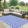 imageSmiry Waterproof Outdoor Rug 5x8 ft Reversible Plastic Straw Patio Camping Rugs Outdoor Indoor RV Mat Carpet for Patio Outside Entry Backyard Deck Bench Picnic Camper White ampamp GreyWhite and Blue