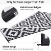 imageSmiry Waterproof Outdoor Rug 5x8 ft Reversible Plastic Straw Patio Camping Rugs Outdoor Indoor RV Mat Carpet for Patio Outside Entry Backyard Deck Bench Picnic Camper White ampamp GreyBlack and White