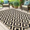 imageSmiry Waterproof Outdoor Rug 5x8 ft Reversible Plastic Straw Patio Camping Rugs Outdoor Indoor RV Mat Carpet for Patio Outside Entry Backyard Deck Bench Picnic Camper White ampamp GreyBlack and Beige