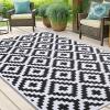 imageSmiry Waterproof Outdoor Rug 5x8 ft Reversible Plastic Straw Patio Camping Rugs Outdoor Indoor RV Mat Carpet for Patio Outside Entry Backyard Deck Bench Picnic Camper White ampamp GreyBlack and White