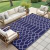 imageSmiry Waterproof Outdoor Rug 5x8 ft Reversible Plastic Straw Patio Camping Rugs Outdoor Indoor RV Mat Carpet for Patio Outside Entry Backyard Deck Bench Picnic Camper White ampamp GreyNavy