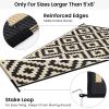imageSmiry Waterproof Outdoor Rug 5x8ft Reversible Plastic Straw Patio Camping Rugs Outdoor Indoor RV Mat Carpet for Patio Outside Entry Backyard Deck Bench Picnic Camper Black ampamp GreyBlack and Beige