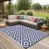 imageSmiry Waterproof Outdoor Rug 5x8ft Reversible Plastic Straw Patio Camping Rugs Outdoor Indoor RV Mat Carpet for Patio Outside Entry Backyard Deck Bench Picnic Camper Black ampamp GreyWhite and Navy