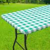 imageSmiry Rectangle Picnic Table Cloth Elastic Waterproof Fitted Vinyl Tablecloth for 4 FT Tables Flannel Backed Buffalo Plaid Table Covers for Dining Camping Outdoor White and Grey 30quot x 48quotGreen and White