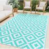 imageSmiry Waterproof Outdoor Rug 5x8 ft Reversible Plastic Straw Patio Camping Rugs Outdoor Indoor RV Mat Carpet for Patio Outside Entry Backyard Deck Bench Picnic Camper White ampamp GreyWhite and Teal