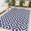 imageSmiry Waterproof Outdoor Rug 5x8 ft Reversible Plastic Straw Patio Camping Rugs Outdoor Indoor RV Mat Carpet for Patio Outside Entry Backyard Deck Bench Picnic Camper White ampamp GreyWhite and Navy