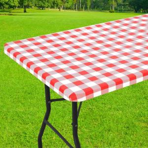 imageSmiry Rectangle Picnic Table Cloth Elastic Waterproof Fitted Vinyl Tablecloth for 4 FT Tables Flannel Backed Buffalo Plaid Table Covers for Dining Camping Outdoor White and Grey 30quot x 48quotRed and White