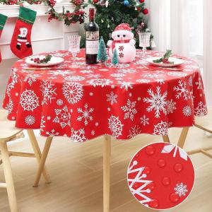 imageSmiry Snowflake Flannel Backed Vinyl Tablecloth Waterproof Round Table Cloth Wipeable Christmas Table Cover for Indoor and Outdoor 60quot Round Red