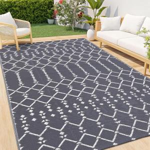 imageSmiry Waterproof Outdoor Rug 5x8 ft Reversible Plastic Straw Patio Camping Rugs Outdoor Indoor RV Mat Carpet for Patio Outside Entry Backyard Deck Bench Picnic Camper White ampamp GreyGrey