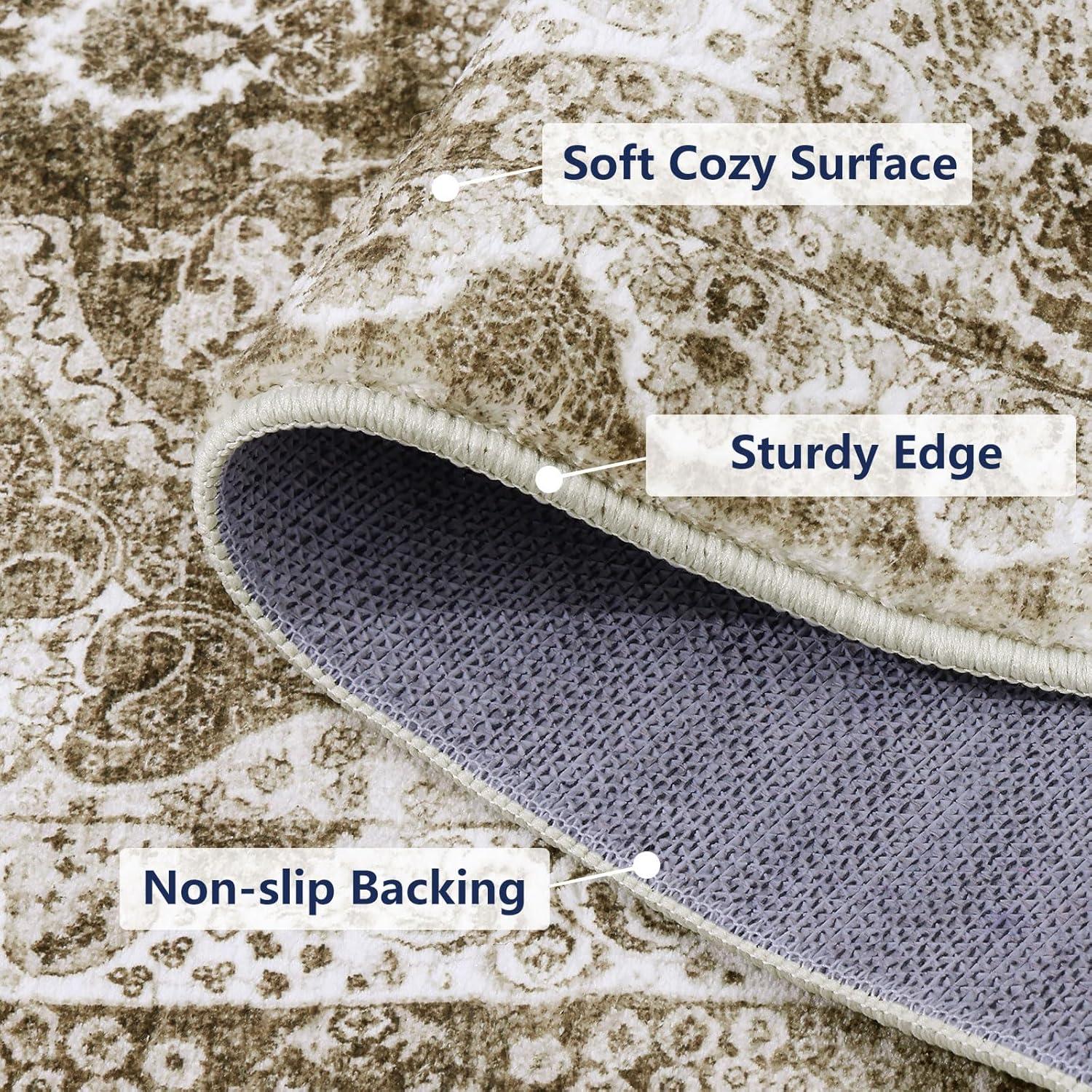 imageSmiry 4x6 Area Rugs for Living Room Machine Washable Non Slip Vintage Retro Rugs Low Pile Lightweight Boho Floral Printed Floor Carpets Rugs for Bedroom Dining Room Home Office BeigeBrown