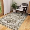 imageSmiry 4x6 Area Rugs for Living Room Machine Washable Non Slip Vintage Retro Rugs Low Pile Lightweight Boho Floral Printed Floor Carpets Rugs for Bedroom Dining Room Home Office BeigeBrown
