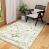 imageSmiry 4x6 Area Rugs for Living Room Machine Washable Non Slip Vintage Retro Rugs Low Pile Lightweight Boho Floral Printed Floor Carpets Rugs for Bedroom Dining Room Home Office BeigeBeige