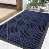 imageSmiry Front Door Mat Outside Entrance Heavy Duty Outdoor Indoor Natural Rubber Doormat Non Slip Trap Dirt and Moisture Easy Clean Low Profile Patio Porch Entryway Mat 295x17 GreyNavy Blue