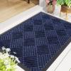 imageSmiry Front Door Mat Outside Entrance Heavy Duty Outdoor Indoor Natural Rubber Doormat Non Slip Trap Dirt and Moisture Easy Clean Low Profile Patio Porch Entryway Mat 295x17 GreyNavy Blue