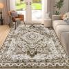 imageSmiry 4x6 Area Rugs for Living Room Machine Washable Non Slip Vintage Retro Rugs Low Pile Lightweight Boho Floral Printed Floor Carpets Rugs for Bedroom Dining Room Home Office BeigeBrown