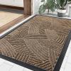 imageSmiry Front Door Mat Indoor Outdoor Entrance Heavy Duty Natural Rubber Sturdy Trap Dirt Moisture Doormat and Easy Clean Low Profile Patio Porch Entryway Mat 295x17 Inch BrownGeometricBrownGeometric