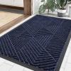imageSmiry Front Door Mat Outside Entrance Heavy Duty Sturdy Natural Rubber Doormat Trap Dirt and Moisture Easy Clean Low Profile Welcome Floor Mats for Indoor Outdoor Entry 295x17 Inch BrownNavy Blue
