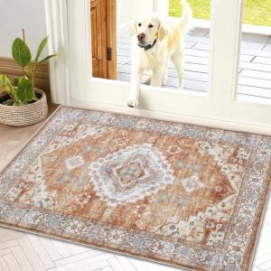 imageSmiry Area Rugs for Living Room Bedroom Machine Washable 5x7 Vintage Rug Soft Plush Bedside Floor Carpet for Farmhouse Nursery Kitchen Laundry Home Decor BlueGreyRust
