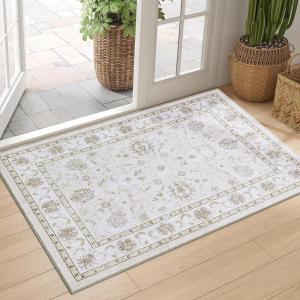 imageSmiry Floral Area Rug 4x6 Vintage Print Pattern Machine Washable NonSlip Floor Carpet Low Pile Throw Rugs for Living Room Bedroom Dining Room Laundry Indoor Home Decor BlueBeige