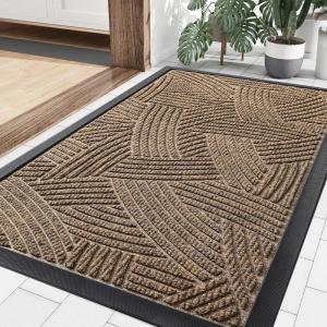 imageSmiry Front Door Mat Indoor Outdoor Entrance Heavy Duty Natural Rubber Sturdy Trap Dirt Moisture Doormat and Easy Clean Low Profile Patio Porch Entryway Mat 295x17 Inch BrownGeometricBrownGeometric