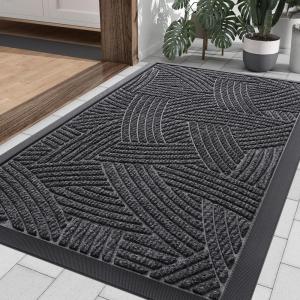 imageSmiry Front Door Mat Indoor Outdoor Entrance Heavy Duty Natural Rubber Sturdy Trap Dirt Moisture Doormat and Easy Clean Low Profile Patio Porch Entryway Mat 295x17 Inch BrownGeometricGreyGeometric