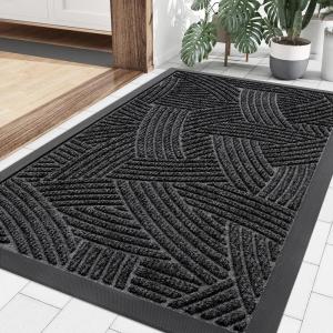 imageSmiry Front Door Mat Indoor Outdoor Entrance Heavy Duty Natural Rubber Sturdy Trap Dirt Moisture Doormat and Easy Clean Low Profile Patio Porch Entryway Mat 295x17 Inch BrownGeometricBlackGeometric