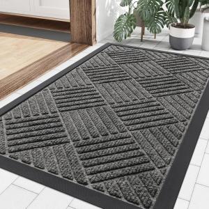 imageSmiry Front Door Mat Outside Entrance Heavy Duty Outdoor Indoor Natural Rubber Doormat Non Slip Trap Dirt and Moisture Easy Clean Low Profile Patio Porch Entryway Mat 295x17 GreyMix Black