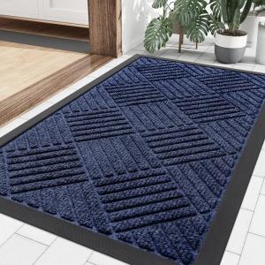 imageSmiry Front Door Mat Outside Entrance Heavy Duty Outdoor Indoor Natural Rubber Doormat Non Slip Trap Dirt and Moisture Easy Clean Low Profile Patio Porch Entryway Mat 295x17 GreyNavy Blue