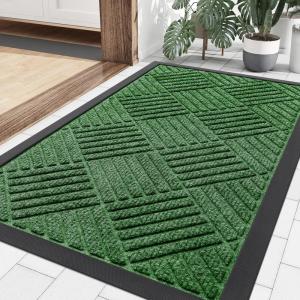 imageSmiry Front Door Mat Outside Entrance Heavy Duty Outdoor Indoor Natural Rubber Doormat Non Slip Trap Dirt and Moisture Easy Clean Low Profile Patio Porch Entryway Mat 295x17 GreyGreen