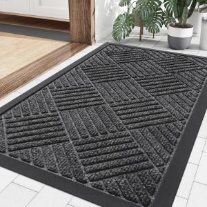 imageSmiry Front Door Mat Outside Entrance Heavy Duty Outdoor Indoor Natural Rubber Doormat Non Slip Trap Dirt and Moisture Easy Clean Low Profile Patio Porch Entryway Mat 295x17 GreyLight Grey