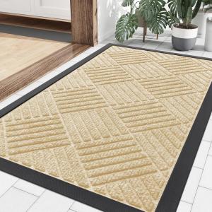 imageSmiry Front Door Mat Outside Entrance Heavy Duty Outdoor Indoor Natural Rubber Doormat Non Slip Trap Dirt and Moisture Easy Clean Low Profile Patio Porch Entryway Mat 295x17 GreyBeige