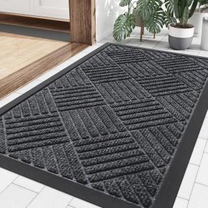 imageSmiry Front Door Mat Outside Entrance Heavy Duty Outdoor Indoor Natural Rubber Doormat Non Slip Trap Dirt and Moisture Easy Clean Low Profile Patio Porch Entryway Mat 295x17 GreyDark Grey