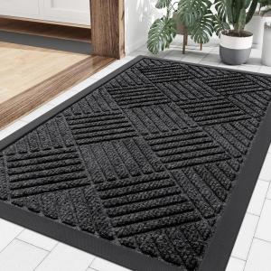 imageSmiry Front Door Mat Outside Entrance Heavy Duty Outdoor Indoor Natural Rubber Doormat Non Slip Trap Dirt and Moisture Easy Clean Low Profile Patio Porch Entryway Mat 295x17 GreyBlack