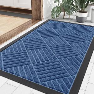 imageSmiry Front Door Mat Outside Entrance Heavy Duty Outdoor Indoor Natural Rubber Doormat Non Slip Trap Dirt and Moisture Easy Clean Low Profile Patio Porch Entryway Mat 295x17 GreyBlue