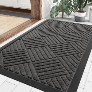 imageSmiry Front Door Mat Outside Entrance Heavy Duty Outdoor Indoor Natural Rubber Doormat Non Slip Trap Dirt and Moisture Easy Clean Low Profile Patio Porch Entryway Mat 295x17 GreyGrey