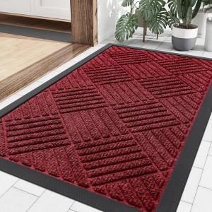 imageSmiry Front Door Mat Outside Entrance Heavy Duty Outdoor Indoor Natural Rubber Doormat Non Slip Trap Dirt and Moisture Easy Clean Low Profile Patio Porch Entryway Mat 295x17 GreyWine Red