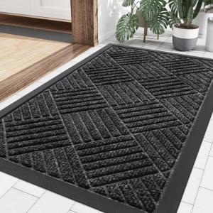 imageSmiry Front Door Mat Outside Entrance Heavy Duty Outdoor Indoor Natural Rubber Doormat Non Slip Trap Dirt and Moisture Easy Clean Low Profile Patio Porch Entryway Mat 295x17 GreySilver Grey