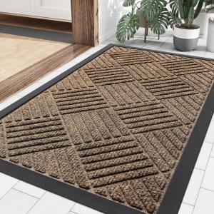 imageSmiry Front Door Mat Outside Entrance Heavy Duty Outdoor Indoor Natural Rubber Doormat Non Slip Trap Dirt and Moisture Easy Clean Low Profile Patio Porch Entryway Mat 295x17 GreyBrown