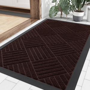imageSmiry Front Door Mat Outside Entrance Heavy Duty Outdoor Indoor Natural Rubber Doormat Non Slip Trap Dirt and Moisture Easy Clean Low Profile Patio Porch Entryway Mat 295x17 GreyPure Brown