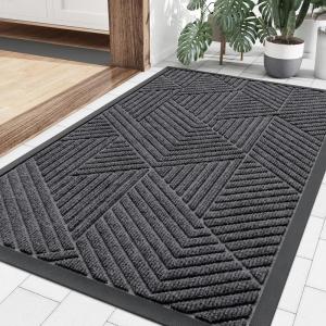 imageSmiry Front Door Mat Outside Entrance Heavy Duty Sturdy Natural Rubber Doormat Trap Dirt and Moisture Easy Clean Low Profile Welcome Floor Mats for Indoor Outdoor Entry 295x17 Inch BrownLight Grey