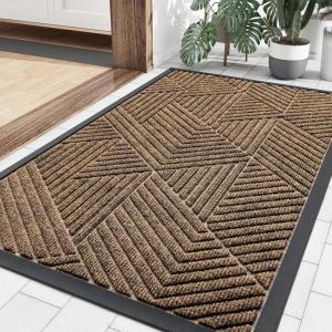 imageSmiry Front Door Mat Outside Entrance Heavy Duty Sturdy Natural Rubber Doormat Trap Dirt and Moisture Easy Clean Low Profile Welcome Floor Mats for Indoor Outdoor Entry 295x17 Inch BrownBrown
