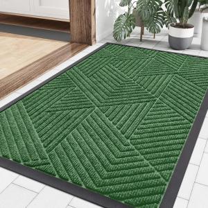 imageSmiry Front Door Mat Outside Entrance Heavy Duty Sturdy Natural Rubber Doormat Trap Dirt and Moisture Easy Clean Low Profile Welcome Floor Mats for Indoor Outdoor Entry 295x17 Inch BrownGreen