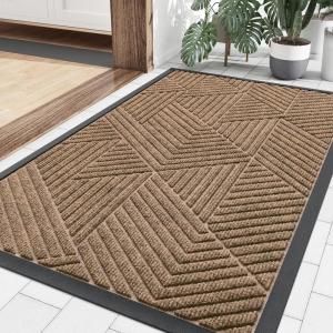 imageSmiry Front Door Mat Outside Entrance Heavy Duty Sturdy Natural Rubber Doormat Trap Dirt and Moisture Easy Clean Low Profile Welcome Floor Mats for Indoor Outdoor Entry 295x17 Inch BrownCoffee