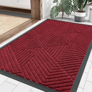 imageSmiry Front Door Mat Outside Entrance Heavy Duty Sturdy Natural Rubber Doormat Trap Dirt and Moisture Easy Clean Low Profile Welcome Floor Mats for Indoor Outdoor Entry 295x17 Inch BrownWine Red