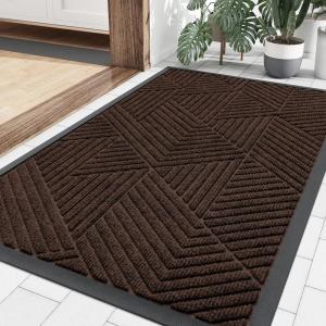 imageSmiry Front Door Mat Outside Entrance Heavy Duty Sturdy Natural Rubber Doormat Trap Dirt and Moisture Easy Clean Low Profile Welcome Floor Mats for Indoor Outdoor Entry 295x17 Inch BrownDark Brown