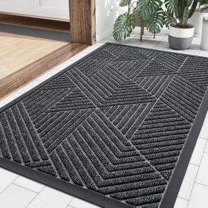 imageSmiry Front Door Mat Outside Entrance Heavy Duty Sturdy Natural Rubber Doormat Trap Dirt and Moisture Easy Clean Low Profile Welcome Floor Mats for Indoor Outdoor Entry 295x17 Inch BrownGrey