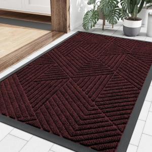 imageSmiry Front Door Mat Outside Entrance Heavy Duty Sturdy Natural Rubber Doormat Trap Dirt and Moisture Easy Clean Low Profile Welcome Floor Mats for Indoor Outdoor Entry 295x17 Inch BrownDark Red
